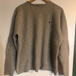 Ralph Lauren Rolled Collar Gray Crewneck Sweater with Navy Pony